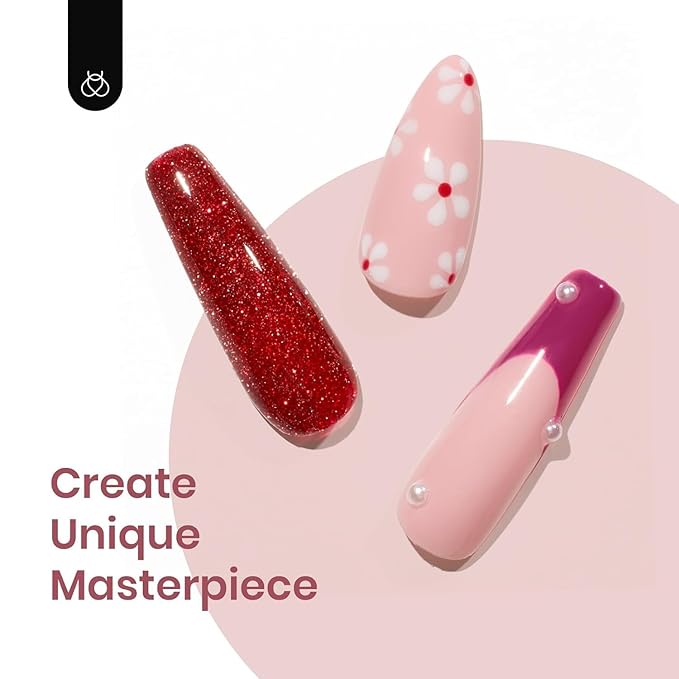 Beetles Red Gel Nail Polish, 6 Colors Burgundy Nude Red Glitter Gel Polish Marvelous Lady Collection Nail Art Design Soak Off Uv LED Nail Polish Manicure DIY Home Salon