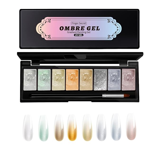 Finger Secret 8 Colors Ombre Gel Pat Nail Polish Set,Ombre Pigment for Nails, Pat Painting Gradient Blooming Gel with 50Pcs Nail Sponges for 11D Gels Nail Art can be Painted in Salon or Home Use