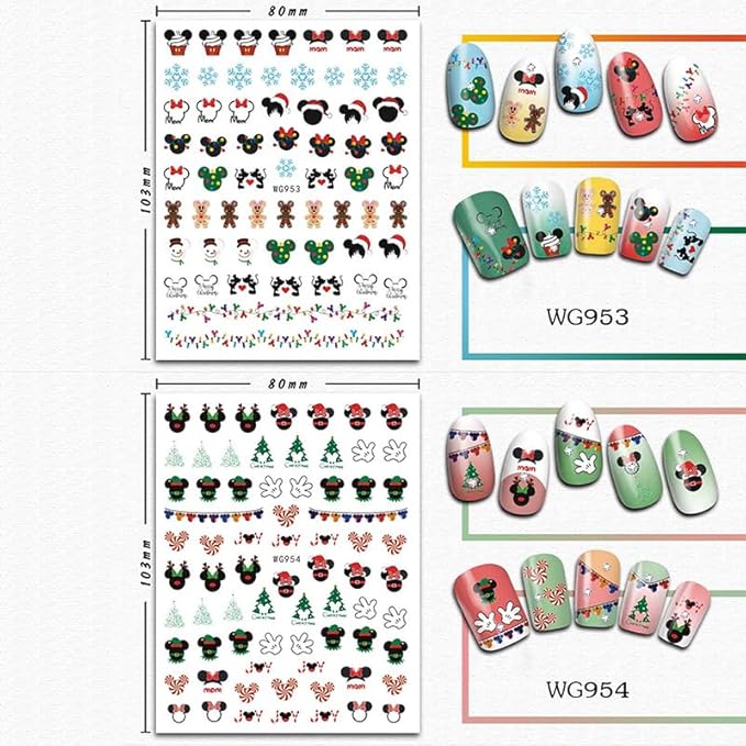 4 Sheets Christmas Nail Art Stickers Decals 3D Cute Animal Christmas Tree Snowflake Candy Self Adhesive Nail Design Nail Decals Xmas Nail Stickers for Women DIY Xmas Party Nail Decoration