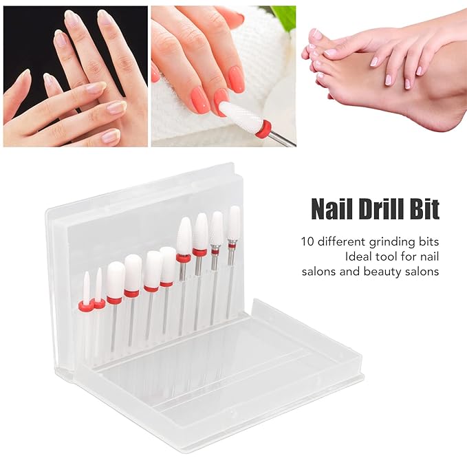 Nail Drill Bit Set Multi Roughness 10pcs Ceramic Nail Drill Bits with Storage Box for Home Use