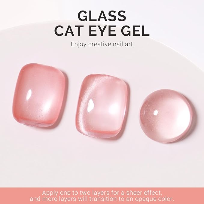 MelodySusie Glass Cat Eye Gel Nail Polish, Blush Pink Glitter Holographic Magnetic Nail Polish with Magnet, 0.5 Fl Oz UV Nail Polish for Nail Art Manicure Salon DIY at Home B5601