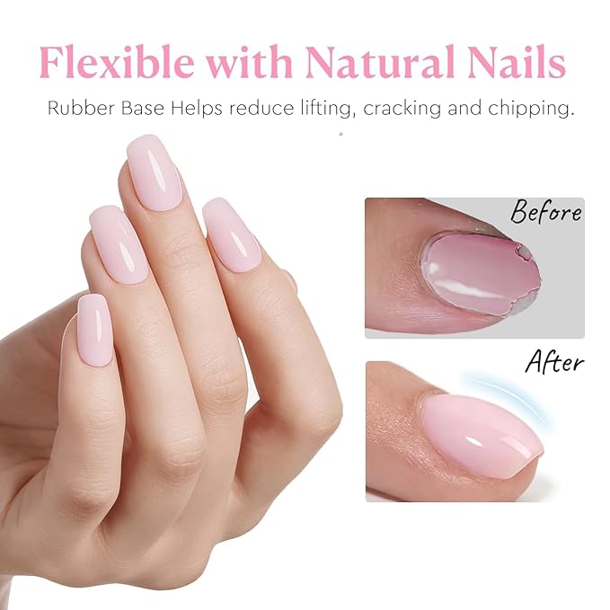 AZUREBEAUTY 15ml Rubber Base Builder Gel Polish for Nails, Nude Pink Rubber Base Coat, Self-Leveling Apex Building Nail Strengthener, Long Lasting Soak Off UV LED for Thin Weak Brittle Nails
