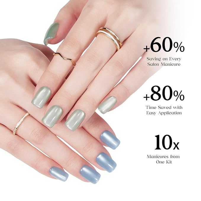 Beetles X Press Cat Eye Nails - Fizz Aurora | 7 Colors Short Square Press On Nails | 16 Sizes 224 Pcs Natural Salon Quality Soft Nail Gel Art DIY For Women