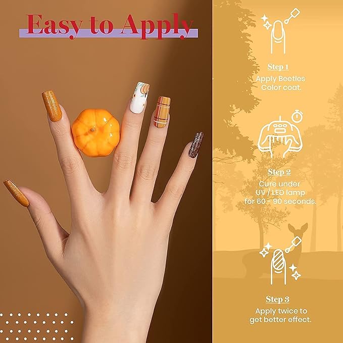 Beetles Gel Nail Polish Set, 6 Colors Burgundy Red Brown Yellow Orange Glitter Gel Nail Polish Soak Off UV Nail Art Design Manicure Gifts for Women