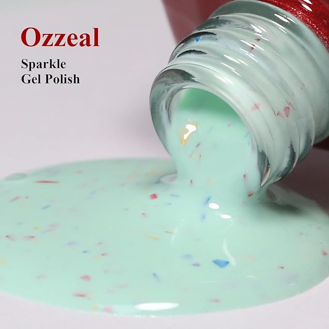 Pastel Gel Polish,0.5 Fl Oz Light Green Flake Glitter Gel Nail Polish Macaron Spring Summer LED UV Speckled Sparkle Art Starter Manicure Salon DIY Nail