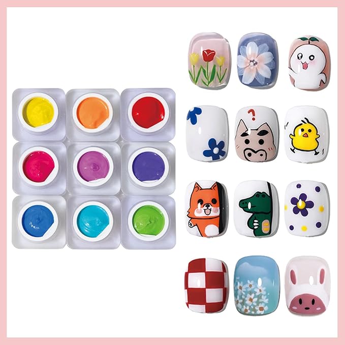9 Colors Pat Painting Gel – 6ml Each Ombre Gel Nail Polish Set With Sponge, Stamping Gel, High Pigment Nail Art Paint for Gradient, Aura Nail, 3D Carving, DIY Salon manicure