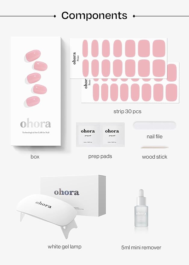 ohora Semi-Cured Gel Nail Strips Value Set (N Cream Pink Starter Kit) Includes Full Size Lamp and Mini Remover, Salon-Quality, Long Lasting, Easy to Apply & Remove