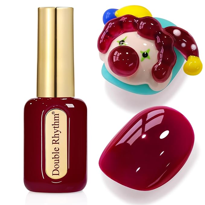 Double Rhythm 0.50 OZ Gel Polish Hema Free Same Color Same Bottle Golden Round Translucent Neutral Natural Milky 15 ML Jelly UV Polish Art DIY at Home (Burgundy-C1129)