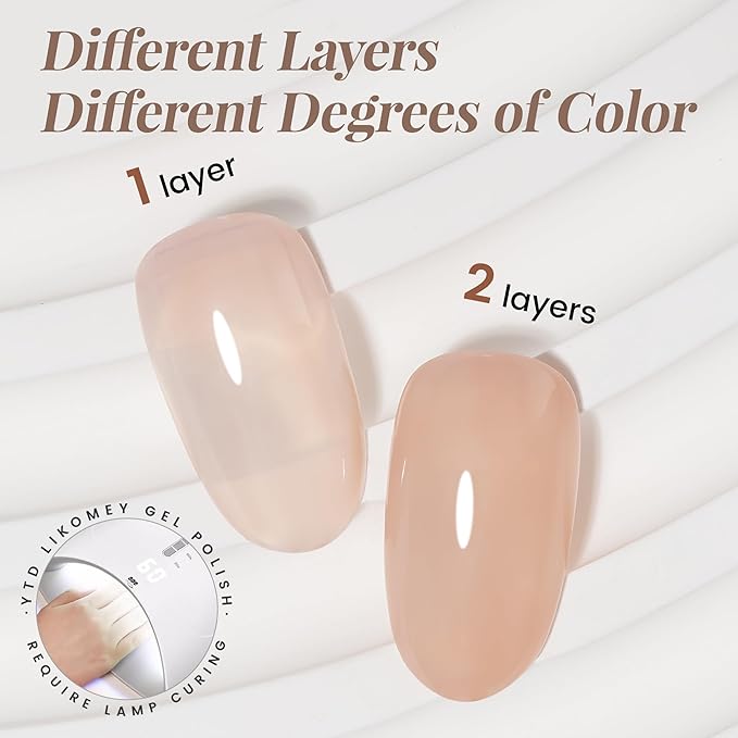 YTD Likomey Nude Gel Nail Polish,15ml Sheer Pink Translucent Neutral Jelly Salon Home DIY Nails Art Manicure UV Nail Gel Varnish,LS446