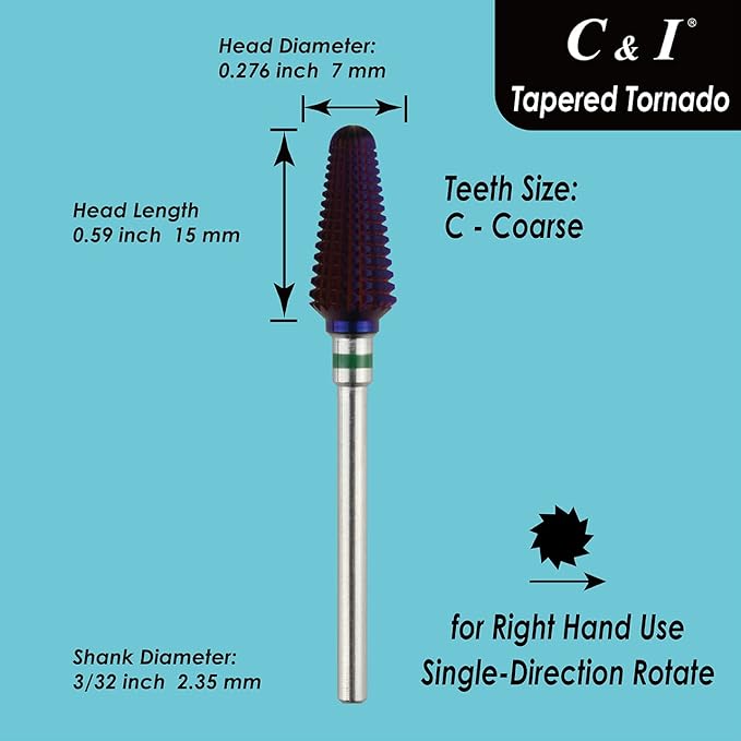 C&I Tapered Tornado & Olive Tornado Nail Drill, E File for Manicure Drill Machine, Professional Nail File to Quick Remove Nail Gels (C, Tapered)
