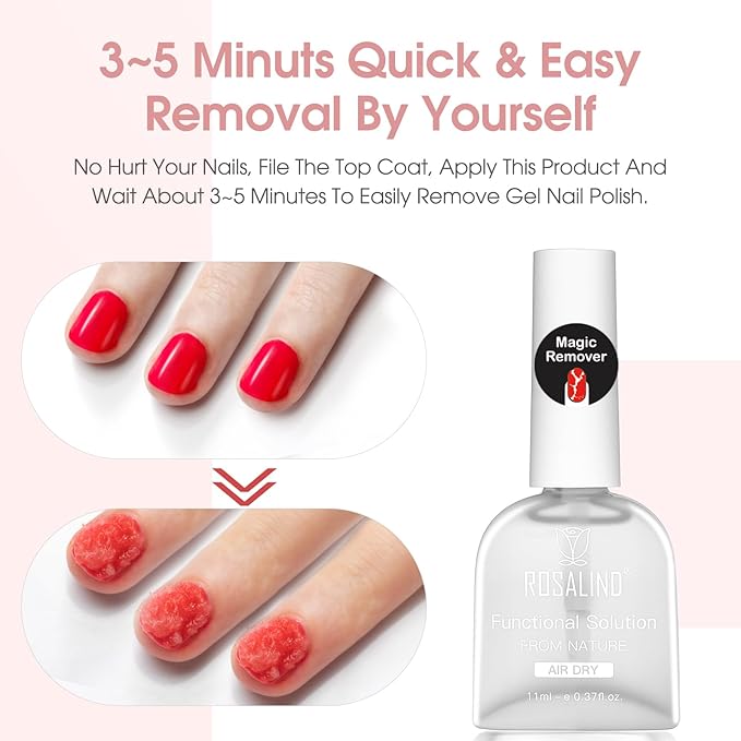 ROSALIND Gel Nail Polish Remover, 2Pcs 11ml Gel Polish Remover No Need Soaking or Wrapping Gel Remover for Nails 3-5 Minutes Easy And Quick