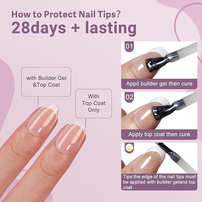 Gel French Tip Nails Short Almond French Tip Press on Nails SXVME White French Nail Tips 300Pcs Pre-applied Tip Primer Natural Pink Fake Nails Extensions Gel Nail Kit for Women Girls DIY