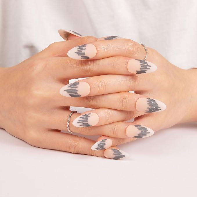 LOVFUL Press on Nails Rhythm Field | Handmade with Full Covered Crystals | Reusable Fake Nails | Almond Regular 1.0 in | H288-S