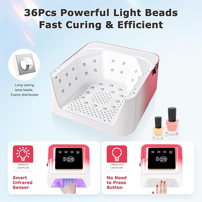 Cordless UV LED Nail Lamp, 108W Rechargeable Nail Light with 36 Beads, Built-in Large Touch Display Gel Nail Lamp for Easy to Use, Nail UV Light with Auto Sensor & 4-Timer Modes for Home & Salon