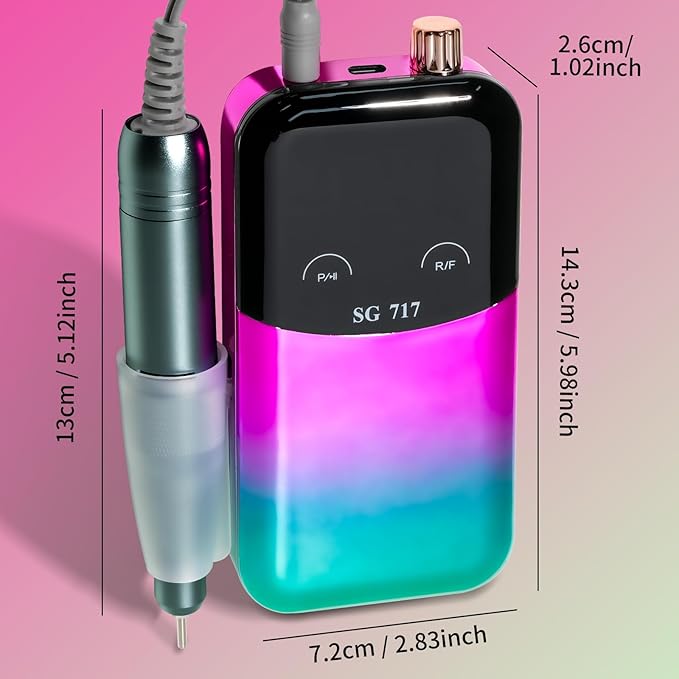LIMEGIRL Professional Electric Nail File Drill Bits Kit 45000RPM for Acrylic Toenail Machine Clippers with 14 Drill Bit Gradient Green Portable Rechargeable Cordless