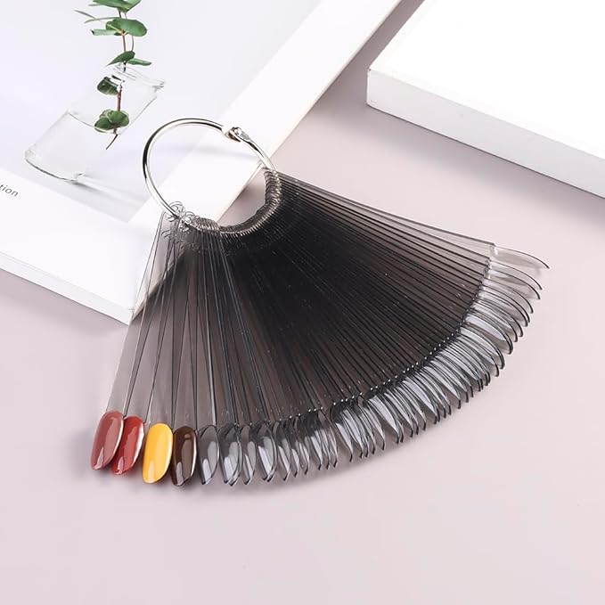 150 Pcs Nail Swatch Sticks with Ring, Transparent Black Oval Shape Nail Art Tips, Acrylic False Nail Sample Sticks for Gel Polish Displaying Colors and Training Nail Tools for Home or Salon Use