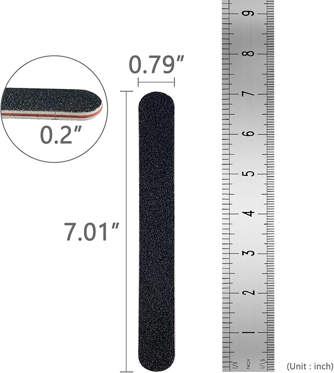 3 Pack Professional Emery Boards, 100/180 Grit Nail File for Acrylic and Natural Nails, Reusable, Black