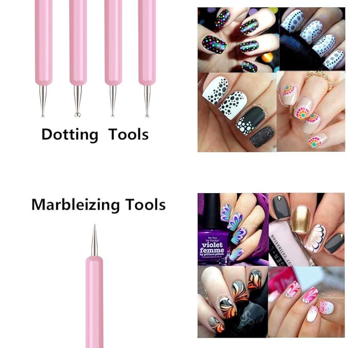 5pcs Nail Art Dotting Tools Pen Dual Head UV Gel Carving Pen Nail Silicone Brushes Set Pottery Clay Sculpting Tools Modeling Painting Drawing Tool DIY Art Craft (Pink)