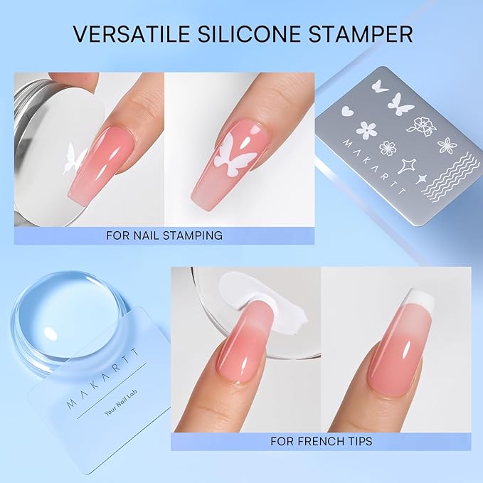 Makartt 5-in-1 Nail Art Gel: ColorPot 3 Colors Gel Nail Polish No Wipe with Nail Stamper for Stamping, Ombre Patting, Painting, Sculpting & French Tips with Silicone Head for Diy Nails at Home Salon