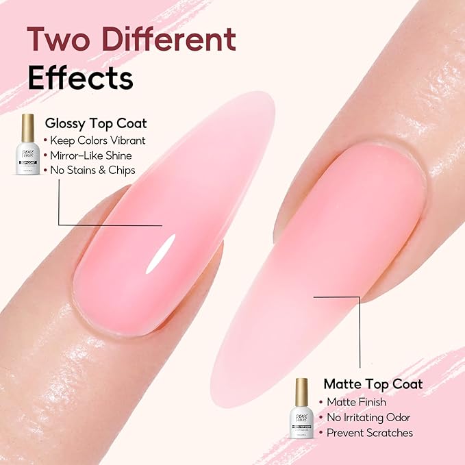 PEACECOLOR 24Pcs Poly Nail Gel Kit Starter Kit with Nail Lamp 6 Colors Pink Nude Black Poly Nail Extension Gel with 3Pcs Glossy/Matte Top Coat Nail Rhinestones DIY Home Gifts for Women