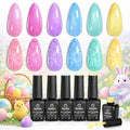 Beetles Pearl Gel Nail Polish Set - 6 Colors Easter Pink Yellow Green Purple Blue Iridescent Rainbow Shimmer Nail Polish Soak Off Uv Mermaid Gel Swirl Shell Thread Effect DIY Spring Gift for Women