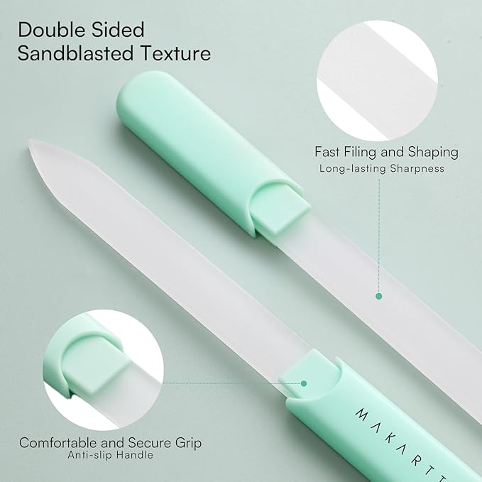 Makartt Glass Nail File: Nail Files for Natural Nails, Double-Sided Sandblasted Crystal Nail Filer, Gentle Nail Care for Shape & Smooth Finish, Portable Manicure Gift, 1pc Green
