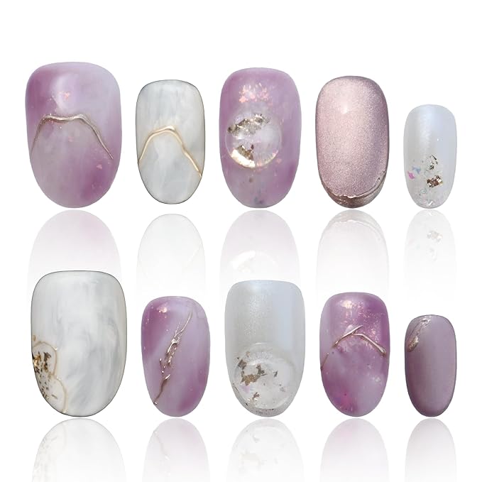 Homemade Press On Nails Acrylic Almond Medium Lavender Press On Nails 3D Nails COOLYOUNG Handmade Nails 15PCS, Size L