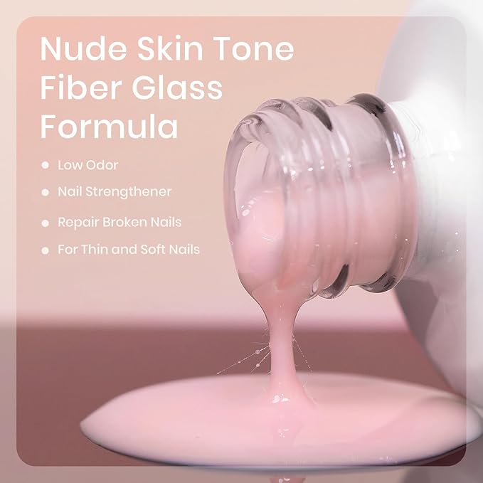 RARJSM Nude Sheer Pastel Purple Pink Fiber Glass Rubber Base Gel Nail Polish for Repair Broken Nails StrengthenerGel Base Coat Transparent Brush on Building Gel in a Bottle Curing Requires 15ml