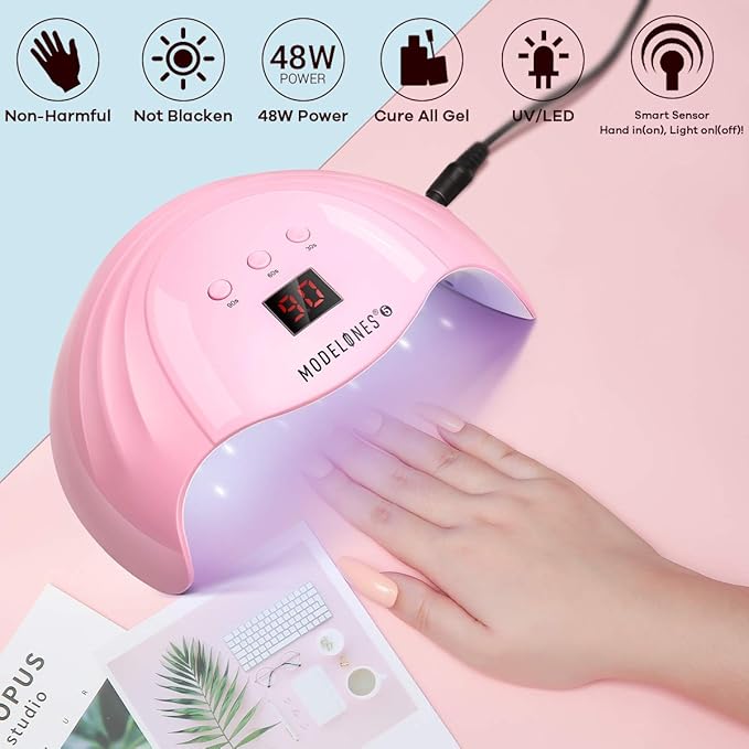 modelones Poly Gel Nail Kit 6 Colors with 8 W Nail Lamp Extension Gel Kit Clear Red Golden Complete Tools Beginner Thickening Solutions DIY at Home for Women