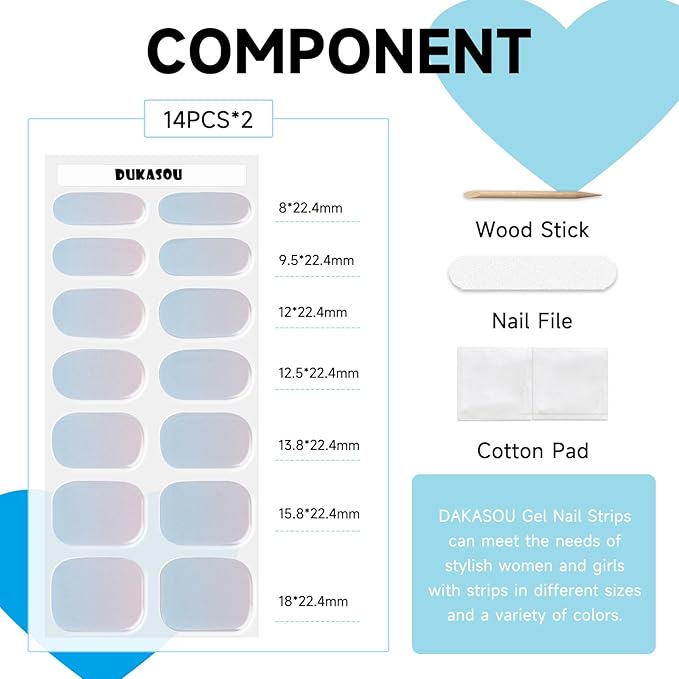 Semi Cured Gel Nail Strips, 28 pcs Gel Nail Stickers Work with Any UV Lights, Long-Lasting Nail Wraps, Stick on Nails for women Easy to Apply & Remove