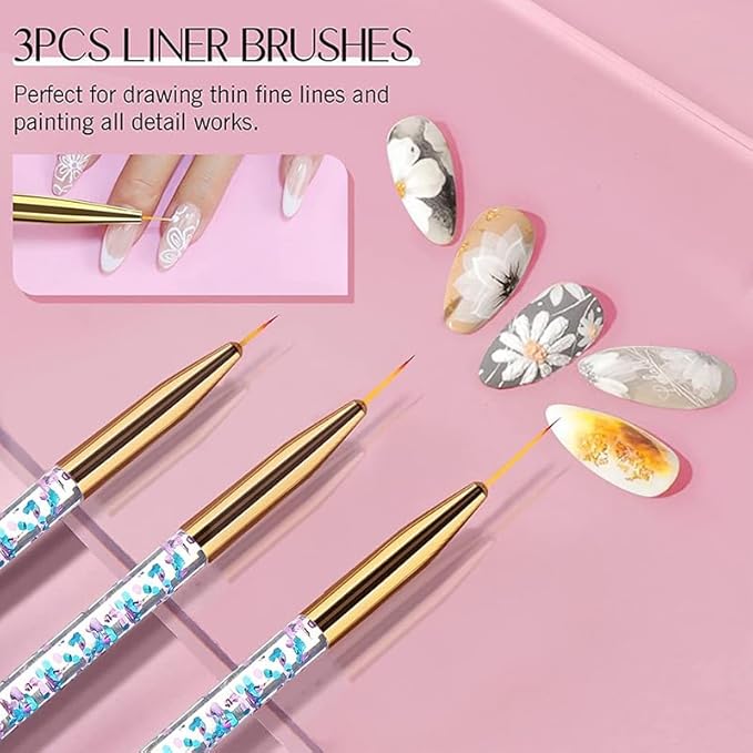 BORN PRETTY 33pcs Nail Art Brushes,Double-ended Dotting Tools,Nail Art Tool Set,Striping Brushes for Long Lines,Fingernail Drawing Pens with Palette Holder All in One for Beginners and Salon Home Use