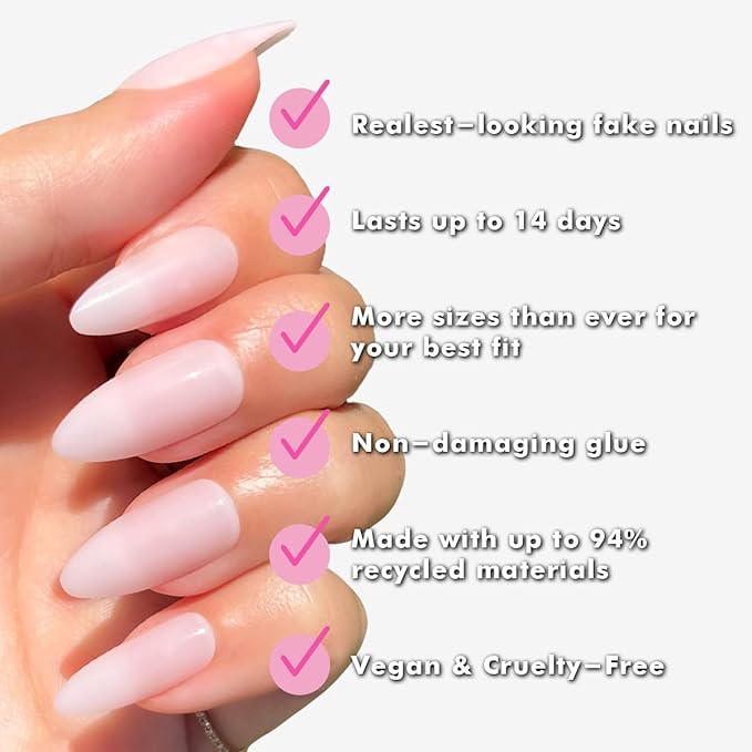 Olive & June Instant Mani Press-On Nails (Glue) | 42 Fake Nails, 21 Sizes | Non-Toxic, Long-Lasting Recycled Materials Realistic Look | Salon-Quality | Spring Flowers & Patterns | Medium, Almond | CCT