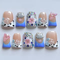 Press On Nails - Handmade French Duckbill Shape Nails, Cute 3D Butterfly and Floral Fake Nails, 10 Pcs Reusable Artificial Sparkling Diamonds False Nails for Women (Size S)