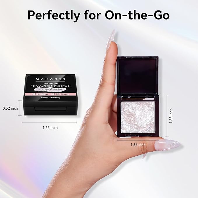 Makartt 3D Gel Nail Art: No Wipe UV Nail Gel, Neige Étoilée White Texture Gels for Nails Design, 5g Fairy Aurora Powder Gels, Glitter Mermaid 3D Nails Charms