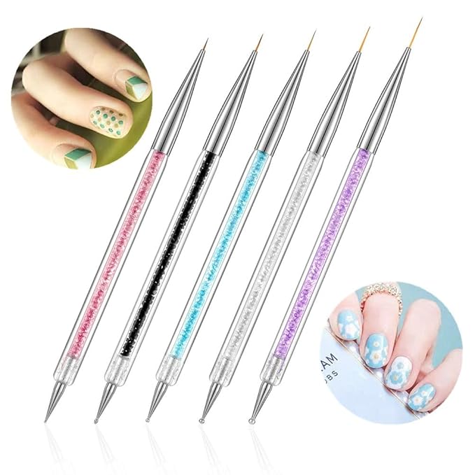 5PCS Dual Tipped Nail Art Sculpture Pen & 5PCS Nail Dotting Pens with Liner Brushes