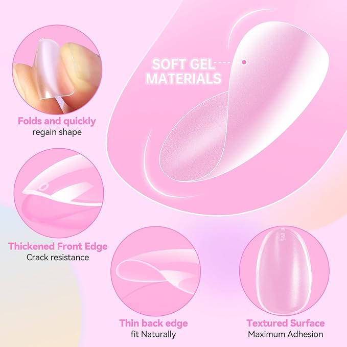 Ranrose 390pcs Extra Short Almond Nail Tips for Girls12-16 Years Old, 13 Sizes Pre-Shaped Soft Gel Press on Nails for Kids Natural Fit for DIY Nail Tips Art for School, Parties, Holidays,Dress Up