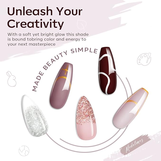 Modelones Poly Nail Gel Set, 6 Colors Burgundy Red Brown Champagne Gold Poly Extension Gel Builder Snow White Nude Grey Elegant Lady Collection French Manicure DIY Home Salon