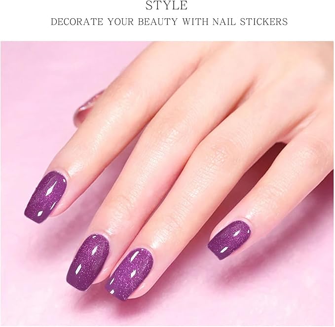 JMEOWIO Semi Cured Gel Nail Strips Purple Pink Cat Eye Gel Nail Stickers Nails Art Design Decoration Accessories