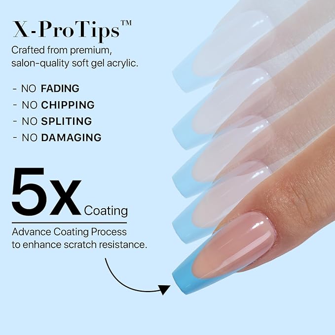 SXC Cosmetics X-Pro Tips French Tip Press On Nails - Bright Pastel Glow in the Dark Series (GLOW120KIT-M Coffin)