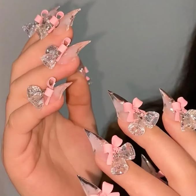 Halloween Press Claw on Nails Long Short Medium Curved Stiletto Handmade Gothic Design Horror Vampire False Nails Dragon Cat Claw Press on Nails Glossy Glue on Nail Thick Acrylic False Nails