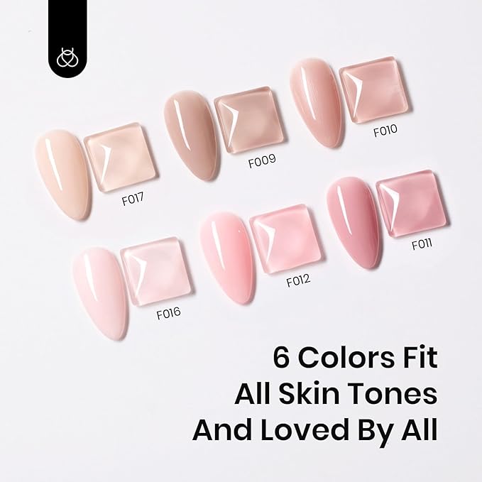 Beetles Rubber Base Gel Nail Polish, 6 Colors Nude Gel Polish Pink Peach Neutral Sheer French Tips Base Colors for Nails Flexible U V LED Soak Off for DIY Home Manicure Nail Gifts