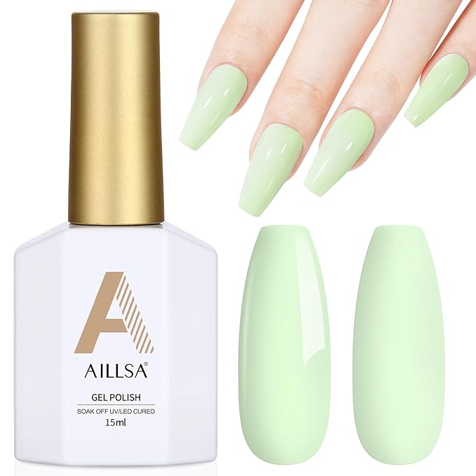 AILLSA Pastel Gel Nail Polish Macaron Mint Green Gels Polish Bright Summer Colors Cotton Candy Nail Polish Soak Off U V Gel for French Nail Manicure Salon DIY 0.5 Fl Oz GB77