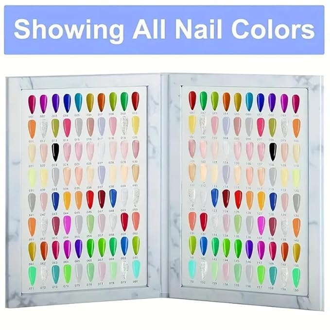 160 Nail Color Swatches Book - Professional Nail Color Display Book with 240Pcs Natural Colours Replaceable False Nail Tips, Nail Gel Color Card Book for Polish/UV Gel, Nail Art Design Sample Display
