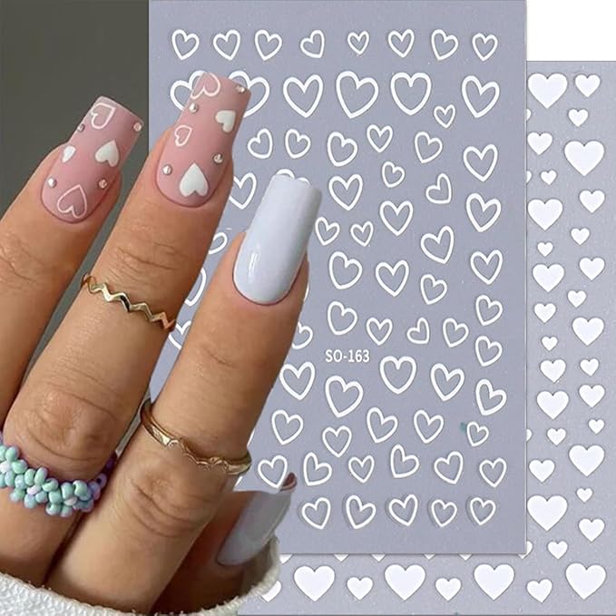 6 Sheets Valentines Nail Stickers 3D Heart Nail Art Stickers Decals Black White Red Gold Silver Heart Nails Design Nail Decals Valentines Nail Supplies for Women Acrylic Nails Decoration DIY