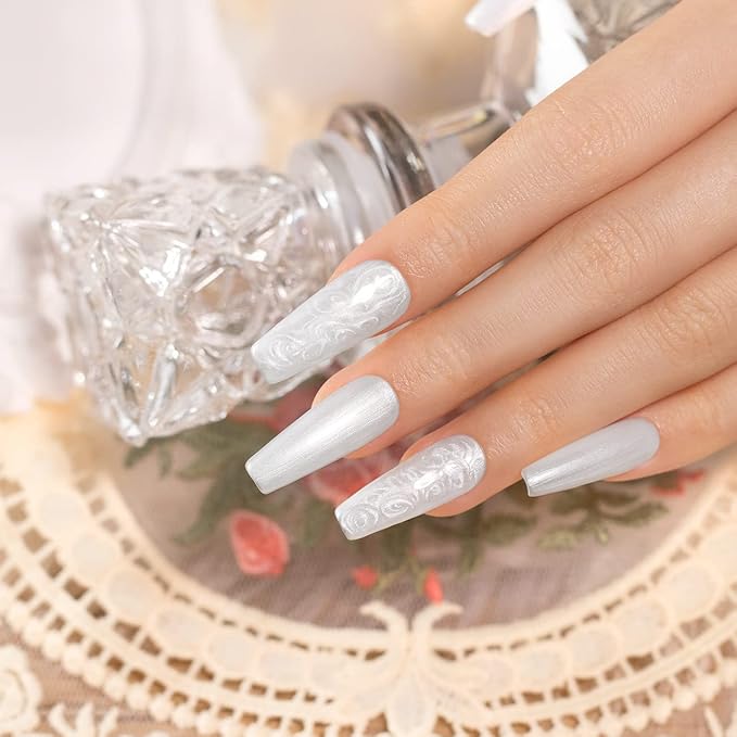 RARJSM Pearl Gel Nail Polish, Silver Glitter Drawing GelPolish Soak Off UV Shimmer Mermaid Nail Gel for Salon Home DIY Manicure Use