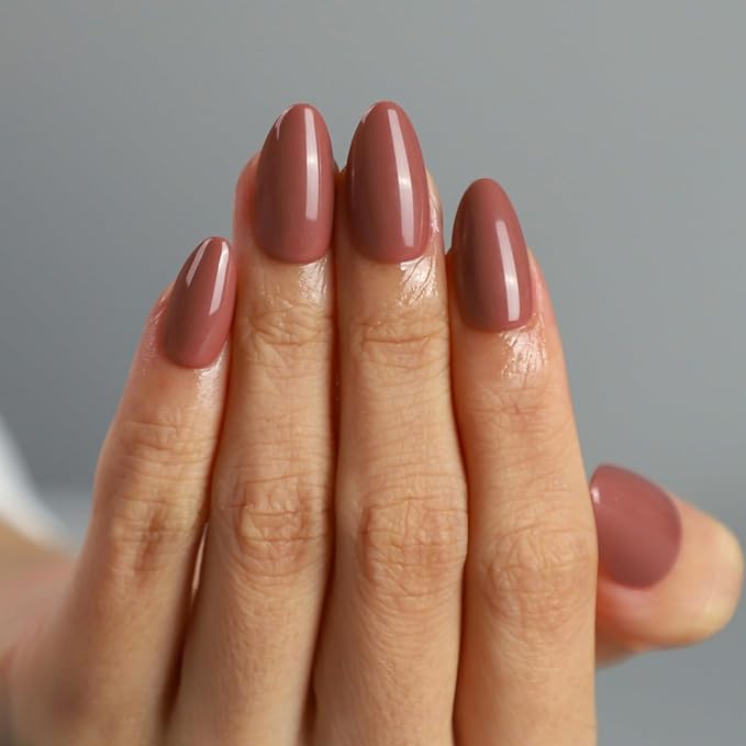 Light Maroon Press On Fall Nails Short 16 Sizes 32pcs, Almond Fake Nails Glossy, Nail Glue Included (Withered Rose)