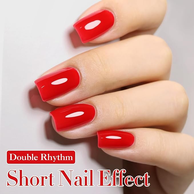 Double Rhythm Gel Polish 15ML Jelly Sheer Pastel Light Milky Color Pearl White Bottle 1 PC 0.5 OZ Full Size Nail Art Salon at Home (Red-D1450)