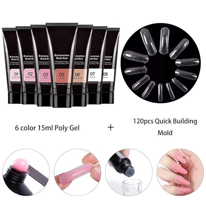 Nail Extension Gel Kit, Gel Nail Kit with UV Light, Nail Enhancement Extension Kit Manicure Set with 3 Colors Extension Nail Gel, Base Top Coat, 100 Extension Nail Tip for Nail Art Starter Kit(F)