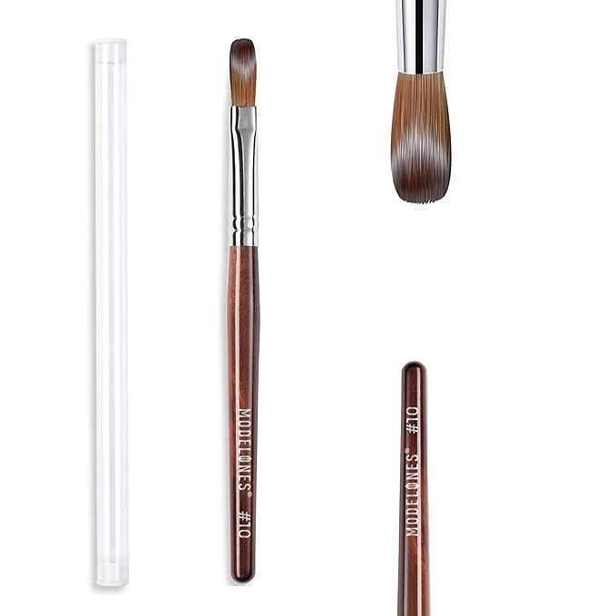Modelones Kolinsky Sable Acrylic Nail Art Brush Red Wood Pen Nail Brushes for Extension 3D Carving Designs Professional Manicure Tool (10#)