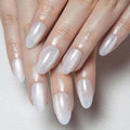 evpct Cat Eye Press on Nails Almond Short, Cat Eye Stick on Nails Press on, Pearl White Glitter Short Almond Press Stick on Nails, Fake Nails Press ons with Kits, 30Pcs Reusable Acrylic Fake Nails Kit